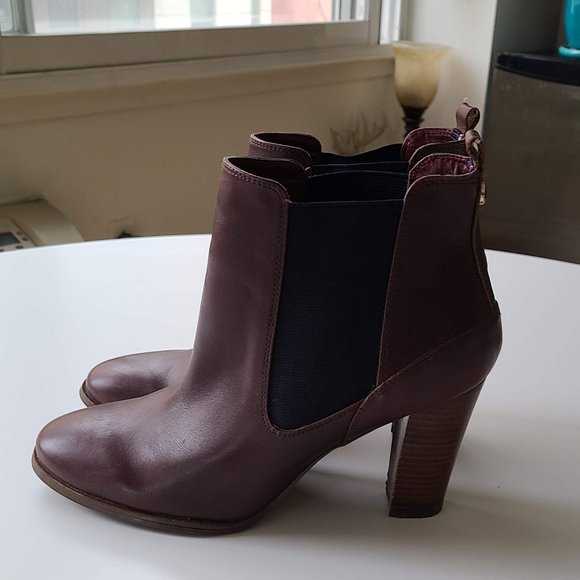 Tommy Hilfiger Leather Maroon Bootie Heels - Picture 3 of 5